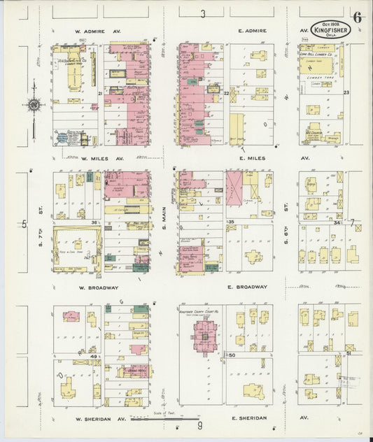 Sanborn Fire Insurance Map from Kingfisher, Kingfisher County, Oklahoma (1909), Sheet #0006 - Historic Sanborn Fire Insurance Map Print, vintage old map wall art, antique decor, genealogy gift, Oklahoma Oklahoma map