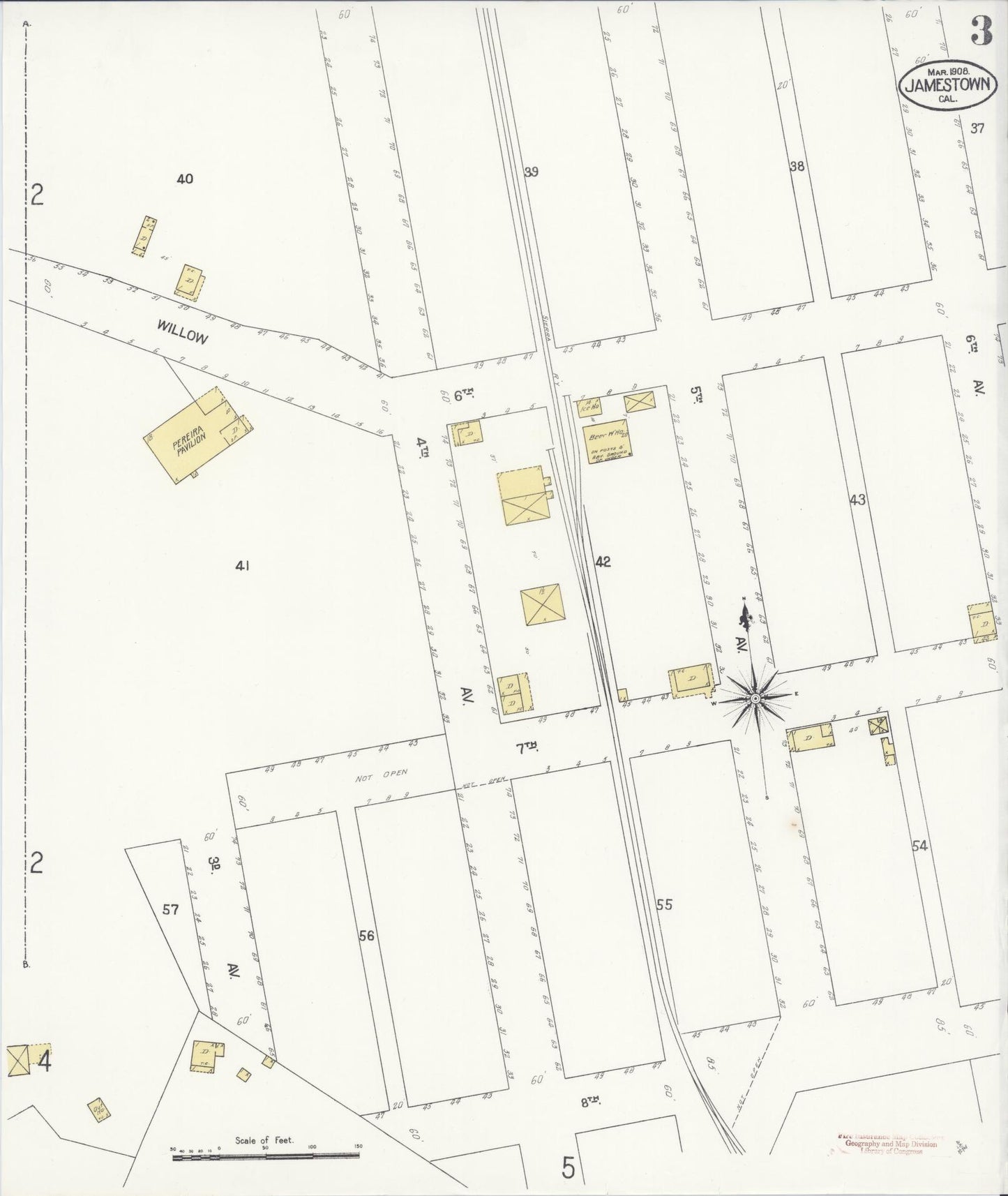 Sanborn Fire Insurance Map from Jamestown, Tuolumne County, California (1908), Sheet #0003 - Historic Sanborn Fire Insurance Map Print, vintage old map wall art, antique decor, genealogy gift, California California map