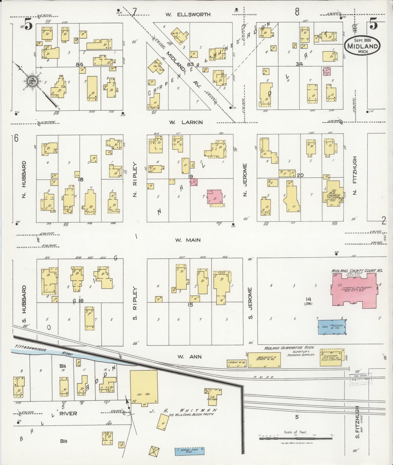 Sanborn Fire Insurance Map from Midland, Midland County, Michigan (1926), Sheet #0005 - Historic Sanborn Fire Insurance Map Print, vintage old map wall art, antique decor, genealogy gift, Michigan Michigan map