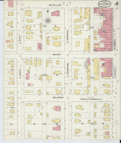Sanborn Fire Insurance Map from Hillsdale, Hillsdale County, Michigan (1893), Sheet #0004 - Complete Map Set gallery image, historic Sanborn map, vintage wall art, Michigan Michigan