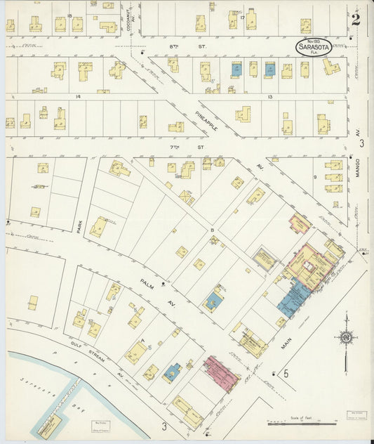 Sanborn Fire Insurance Map from Sarasota, Sarasota County, Florida (1913), Sheet #0002 - Historic Sanborn Fire Insurance Map Print, vintage old map wall art, antique decor, genealogy gift, Florida Florida map