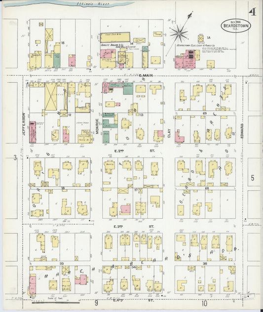 Sanborn Fire Insurance Map from Beardstown, Cass County, Illinois (1906), Sheet #0004 - Historic Sanborn Fire Insurance Map Print, vintage old map wall art, antique decor, genealogy gift, Illinois Illinois map