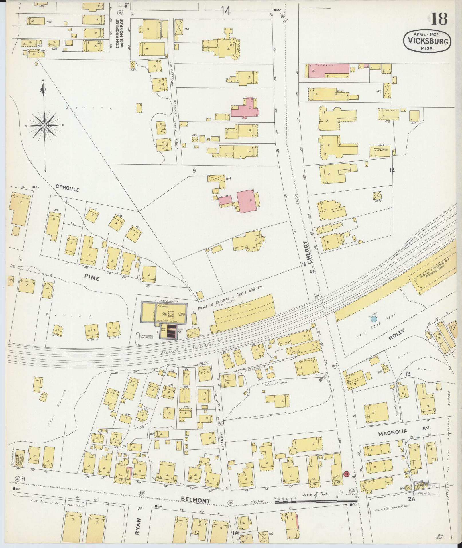 Sanborn Fire Insurance Map from Vicksburg, Warren County, Mississippi (1902), Sheet #0018 - Historic Sanborn Fire Insurance Map Print, vintage old map wall art, antique decor, genealogy gift, Mississippi Mississippi map