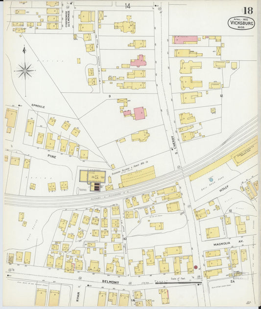 Sanborn Fire Insurance Map from Vicksburg, Warren County, Mississippi (1902), Sheet #0018 - Historic Sanborn Fire Insurance Map Print, vintage old map wall art, antique decor, genealogy gift, Mississippi Mississippi map