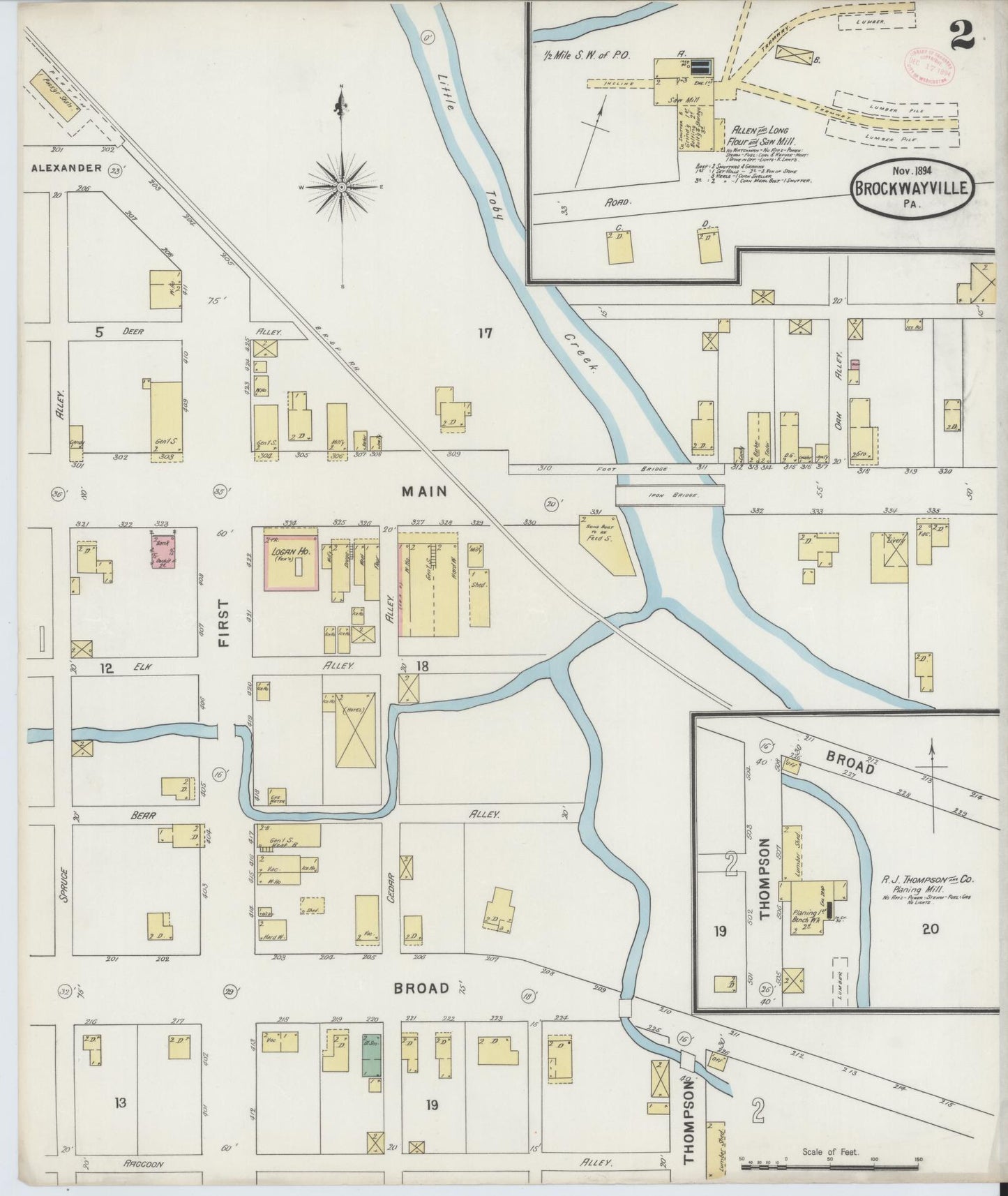 Sanborn Fire Insurance Map from Brockway, Jefferson County, Pennsylvania (1894), Sheet #0002 - Complete Map Set gallery image, historic Sanborn map, vintage wall art, Pennsylvania Pennsylvania