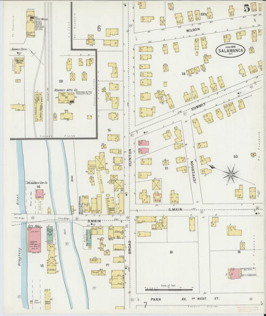 Sanborn Fire Insurance Map from Salamanca, Cattaraugus County, New York (1898), Sheet #0005 - Historic Sanborn Fire Insurance Map Print, vintage old map wall art, antique decor, genealogy gift, New York New York map