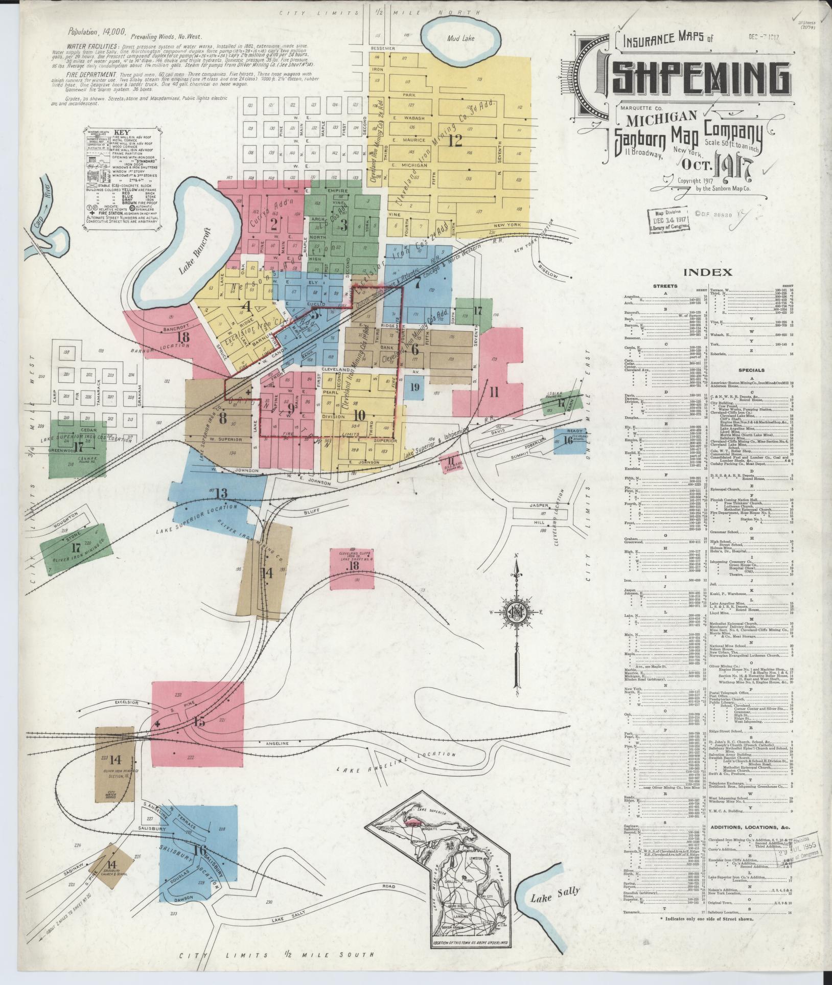 Sanborn Fire Insurance Map from Ishpeming, Marquette County, Michigan (1917), Sheet #0001 - Complete Map Set gallery image, historic Sanborn map, vintage wall art, Michigan Michigan