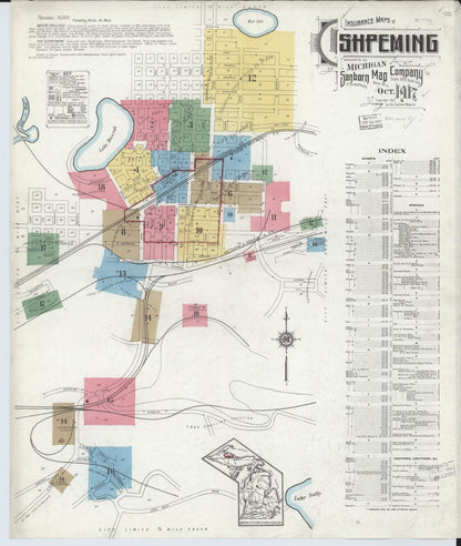 Sanborn Fire Insurance Map from Ishpeming, Marquette County, Michigan (1917), Sheet #0001 - Complete Map Set gallery image, historic Sanborn map, vintage wall art, Michigan Michigan