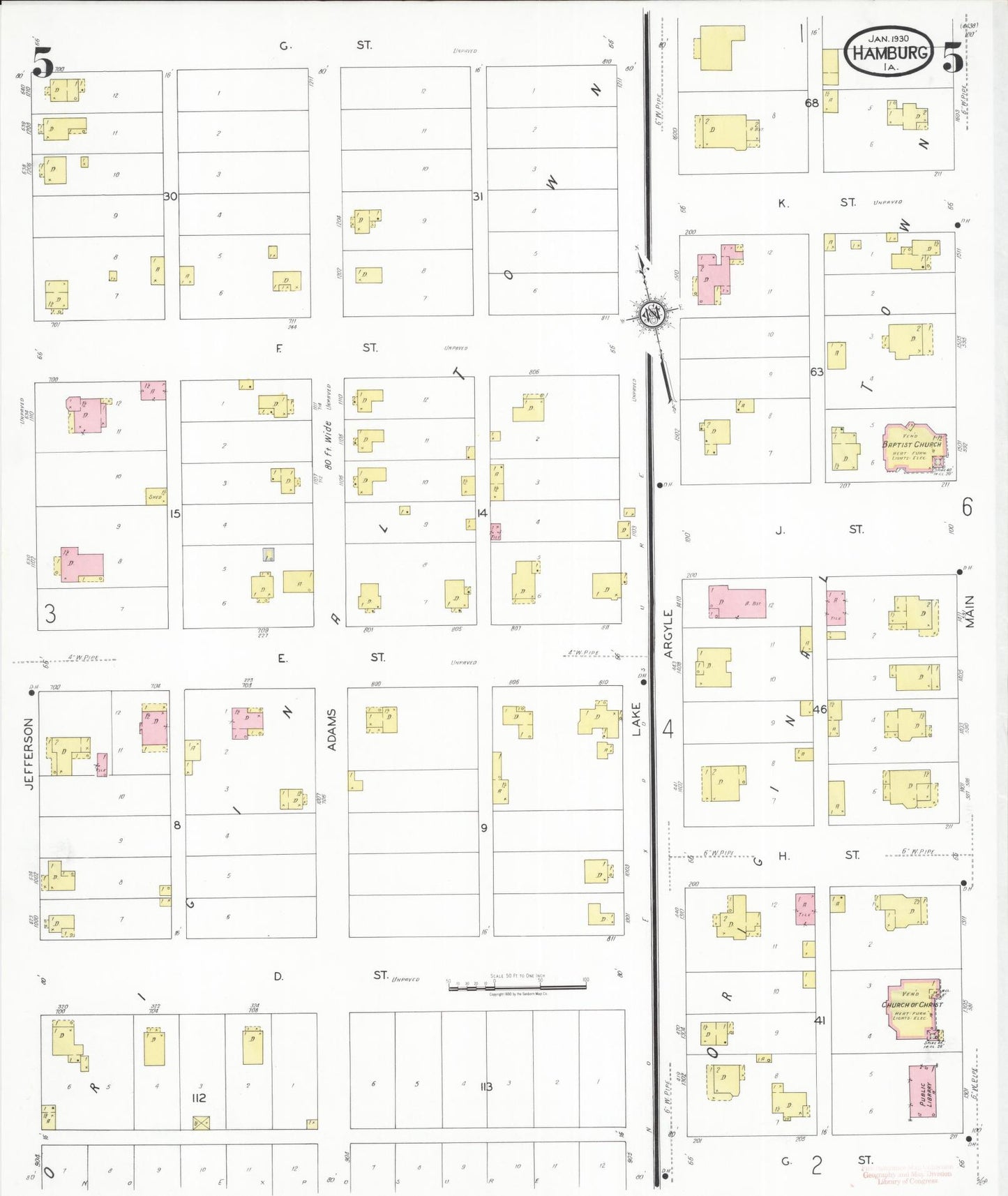 Sanborn Fire Insurance Map from Hamburg, Fremont County, Iowa (1930), Sheet #0005 - Historic Sanborn Fire Insurance Map Print