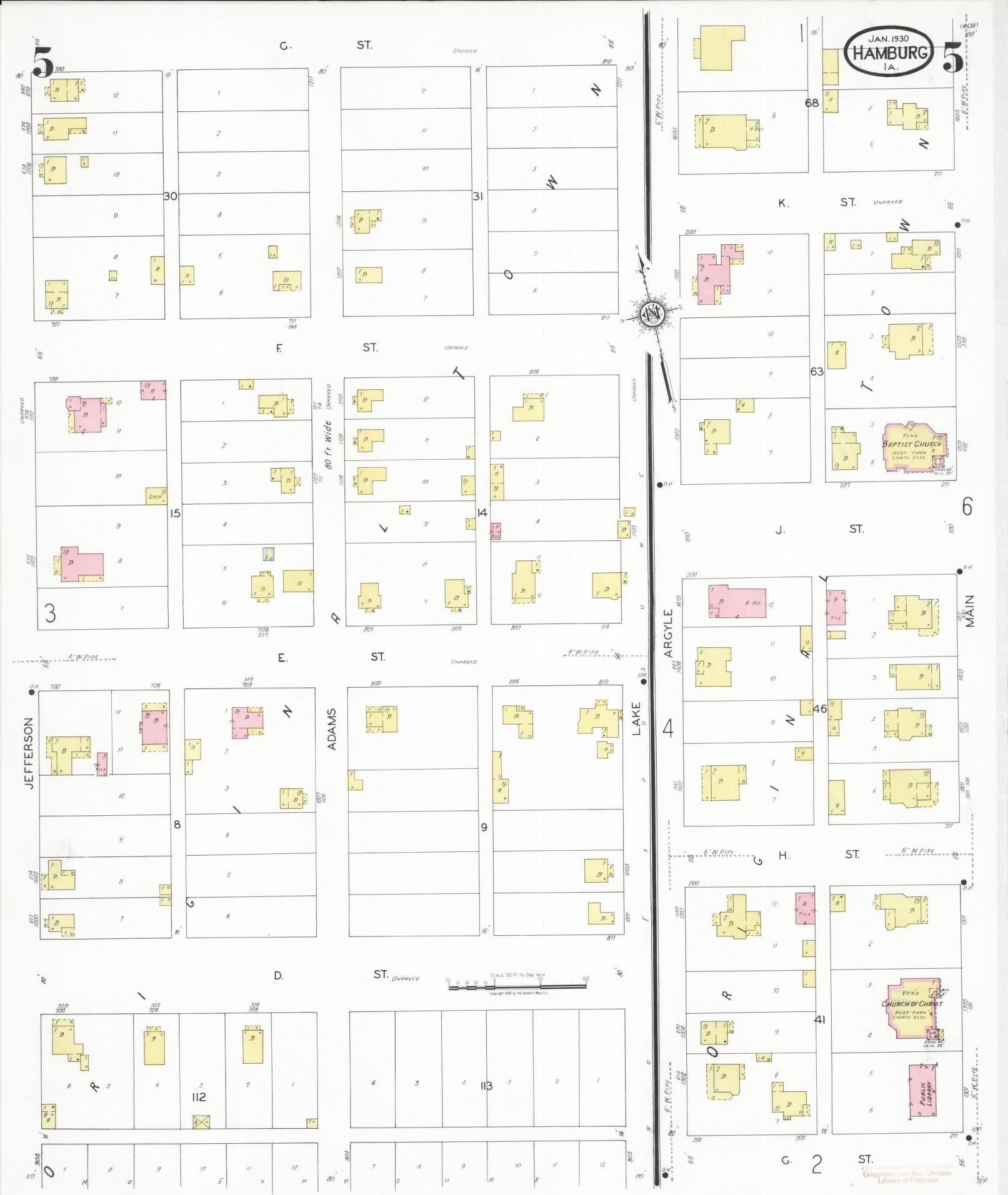 Sanborn Fire Insurance Map from Hamburg, Fremont County, Iowa (1930), Sheet #0005 - Historic Sanborn Fire Insurance Map Print