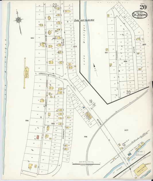 Sanborn Fire Insurance Map from Saint Joseph, Berrien County, Michigan (1921), Sheet #0020 - Historic Sanborn Fire Insurance Map Print, vintage old map wall art, antique decor, genealogy gift, Michigan Michigan map