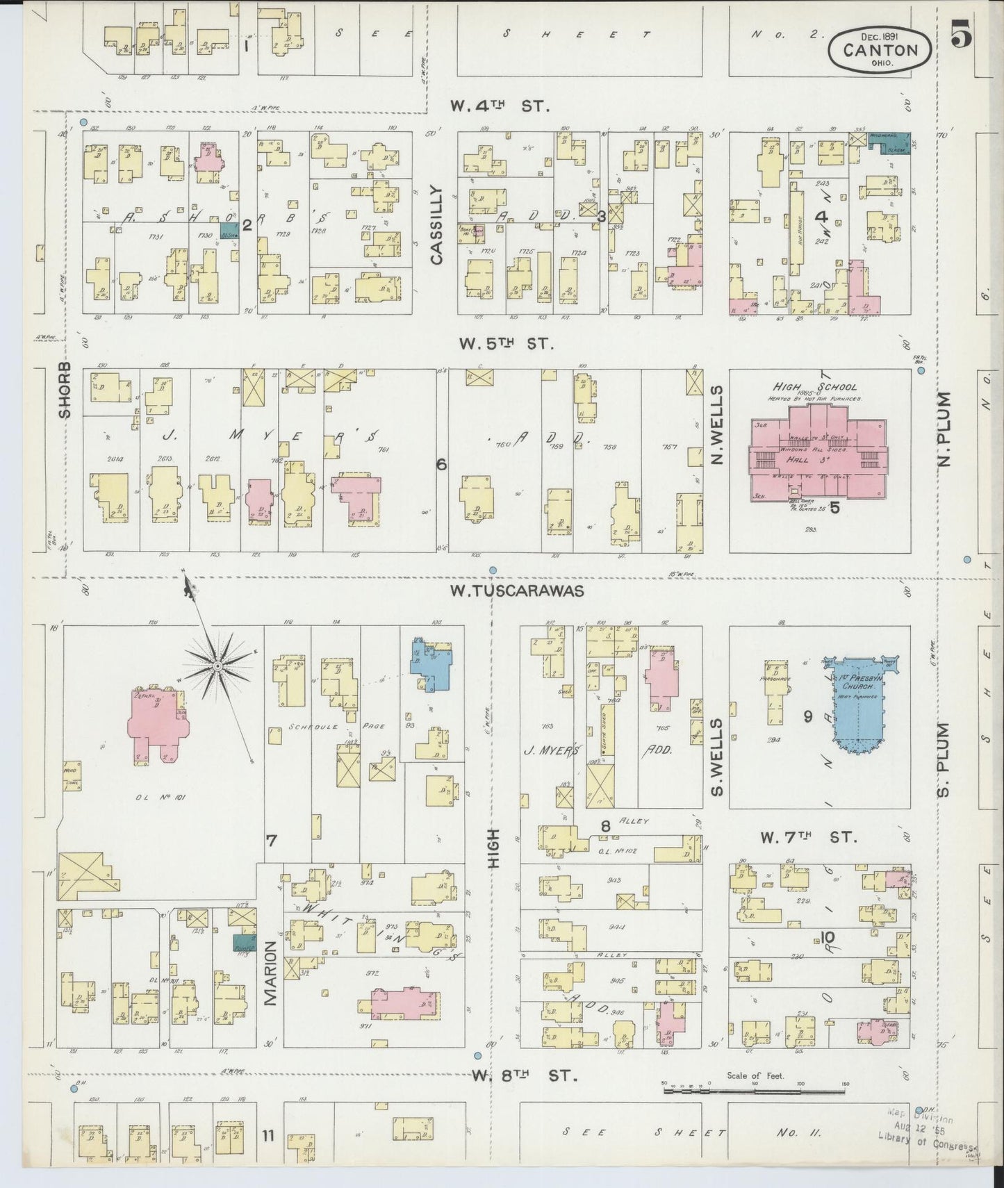Sanborn Fire Insurance Map from Canton, Stark County, Ohio (1891), Sheet #0005 - Historic Sanborn Fire Insurance Map Print, vintage old map wall art, antique decor, genealogy gift, Ohio Ohio map