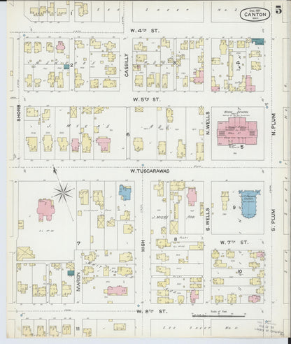 Sanborn Fire Insurance Map from Canton, Stark County, Ohio (1891), Sheet #0005 - Historic Sanborn Fire Insurance Map Print, vintage old map wall art, antique decor, genealogy gift, Ohio Ohio map