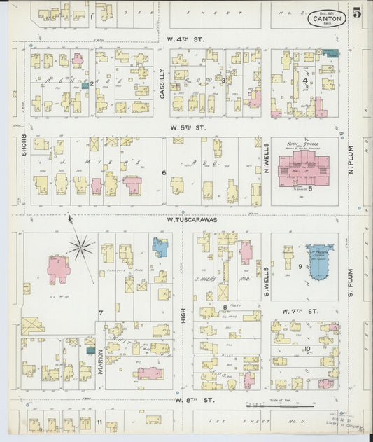 Sanborn Fire Insurance Map from Canton, Stark County, Ohio (1891), Sheet #0005 - Historic Sanborn Fire Insurance Map Print, vintage old map wall art, antique decor, genealogy gift, Ohio Ohio map