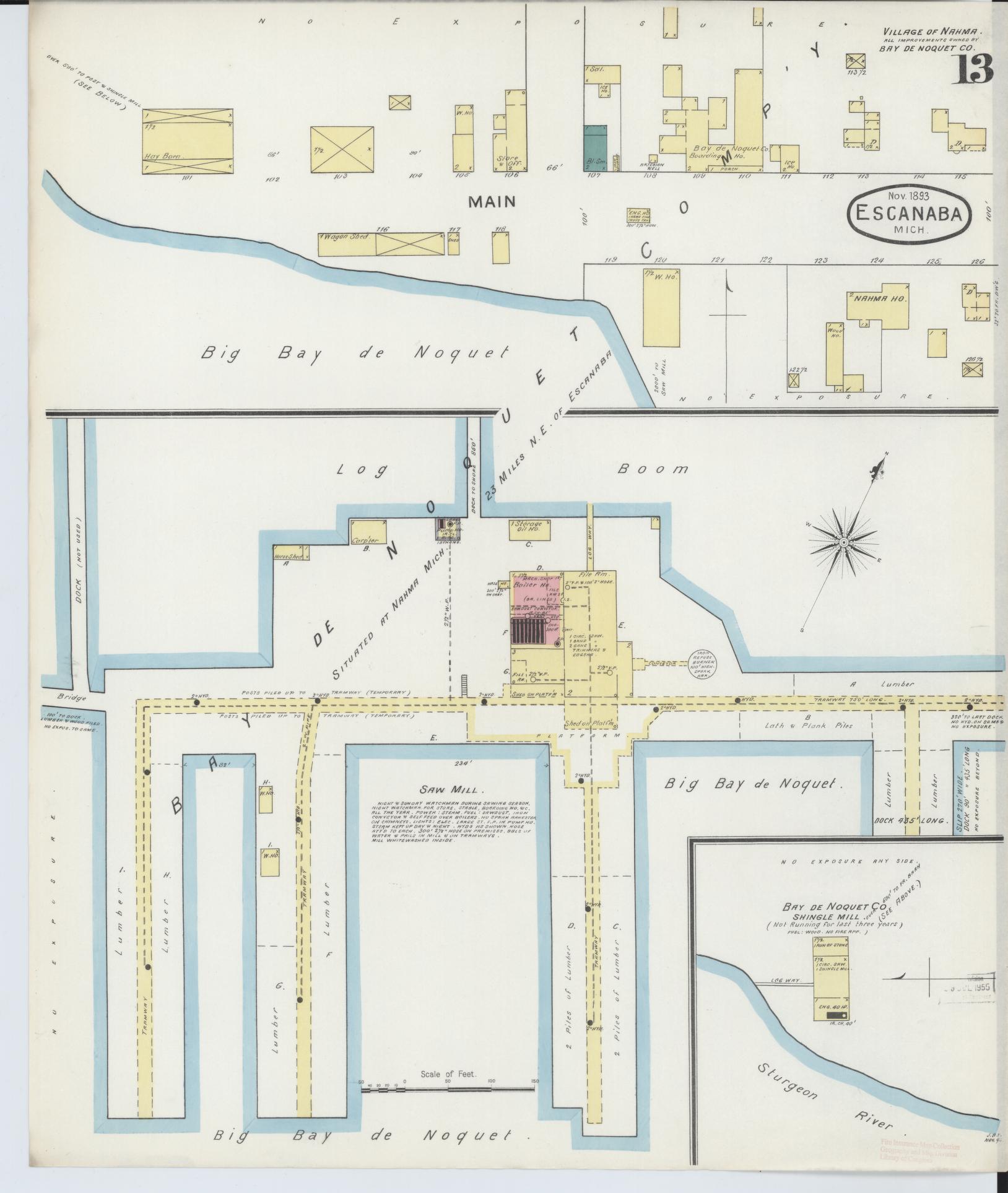 Sanborn Fire Insurance Map from Escanaba, Delta County, Michigan (1893), Sheet #0013 - Historic Sanborn Fire Insurance Map Print, vintage old map wall art, antique decor, genealogy gift, Michigan Michigan map