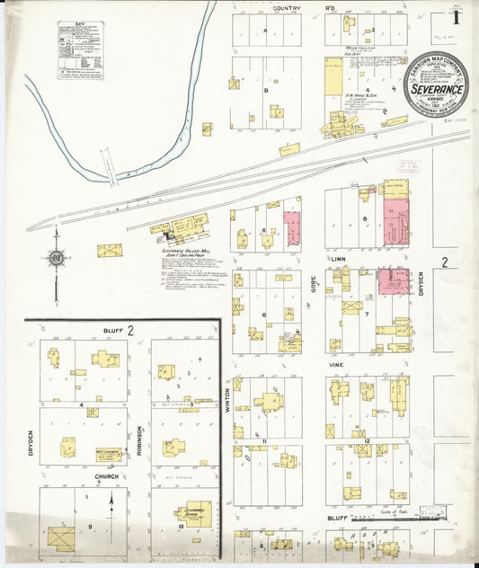 Sanborn Fire Insurance Map from Severance, Doniphan County, Kansas (1911), Sheet #0001 - Historic Sanborn Fire Insurance Map Print, vintage old map wall art, antique decor, genealogy gift, Kansas Kansas map