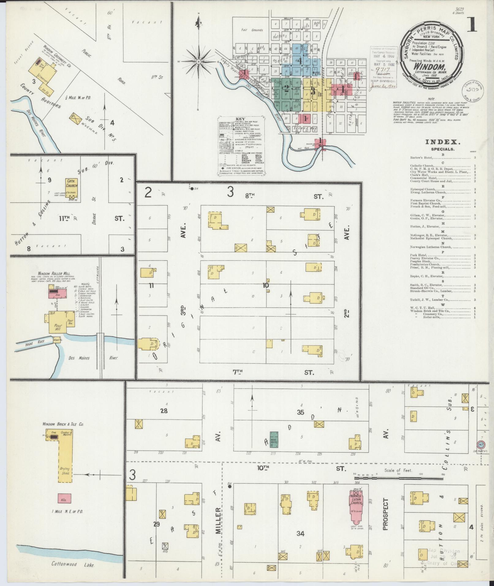 Sanborn Fire Insurance Map from Windom, Cottonwood County, Minnesota (1900), Sheet #0001 - Historic Sanborn Fire Insurance Map Print, vintage old map wall art, antique decor, genealogy gift, Minnesota Minnesota map