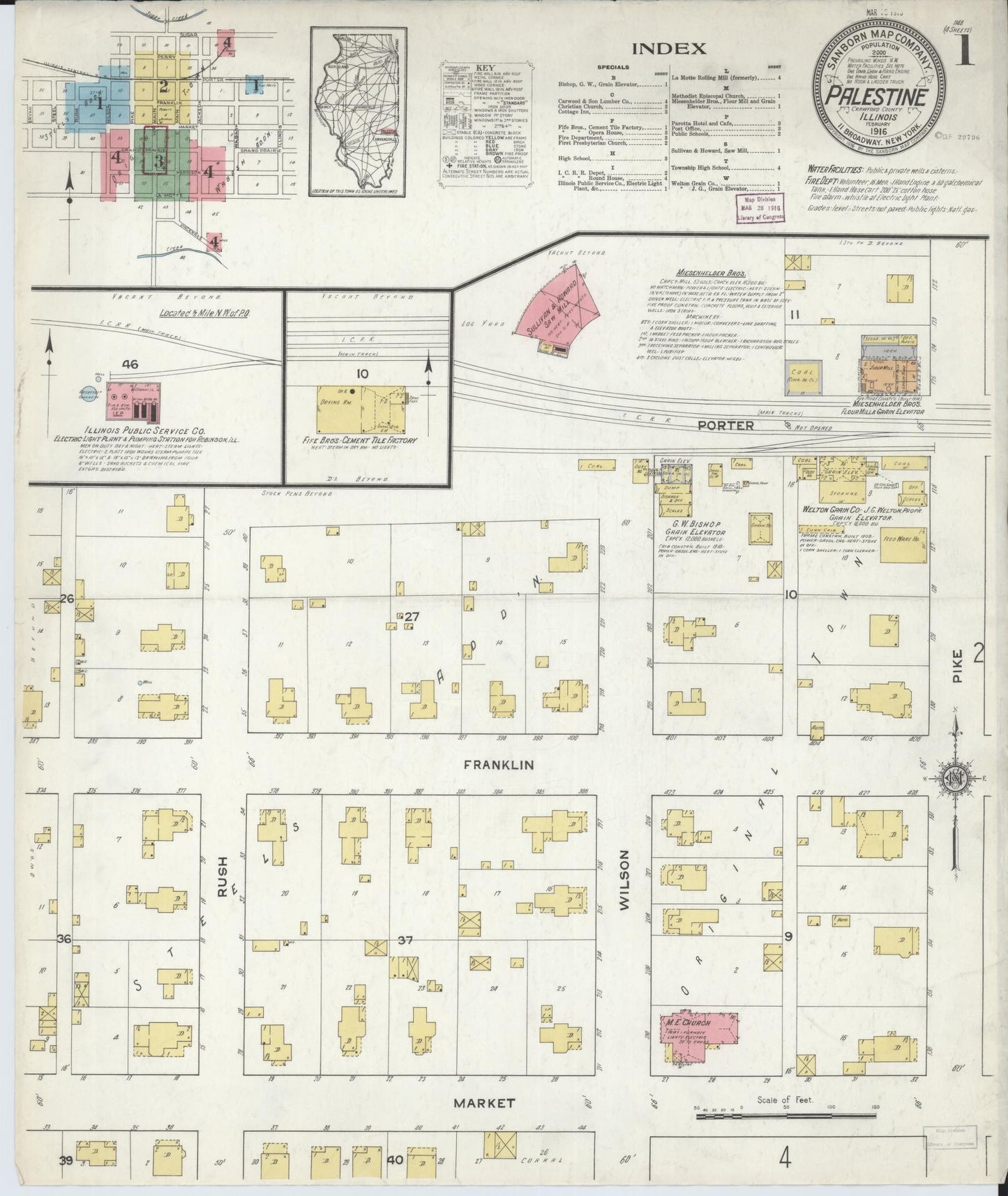 Sanborn Fire Insurance Map from Palestine, Crawford County, Illinois (1916), Sheet #0001 - Complete Map Set gallery image, historic Sanborn map, vintage wall art, Illinois Illinois