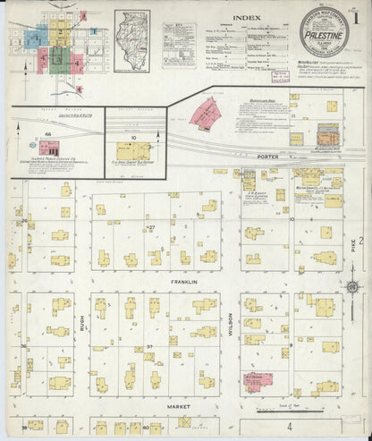 Sanborn Fire Insurance Map from Palestine, Crawford County, Illinois (1916), Sheet #0001 - Complete Map Set gallery image, historic Sanborn map, vintage wall art, Illinois Illinois