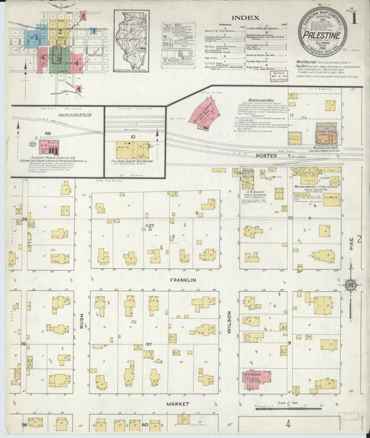 Sanborn Fire Insurance Map from Palestine, Crawford County, Illinois (1916), Sheet #0001 - Complete Map Set gallery image, historic Sanborn map, vintage wall art, Illinois Illinois