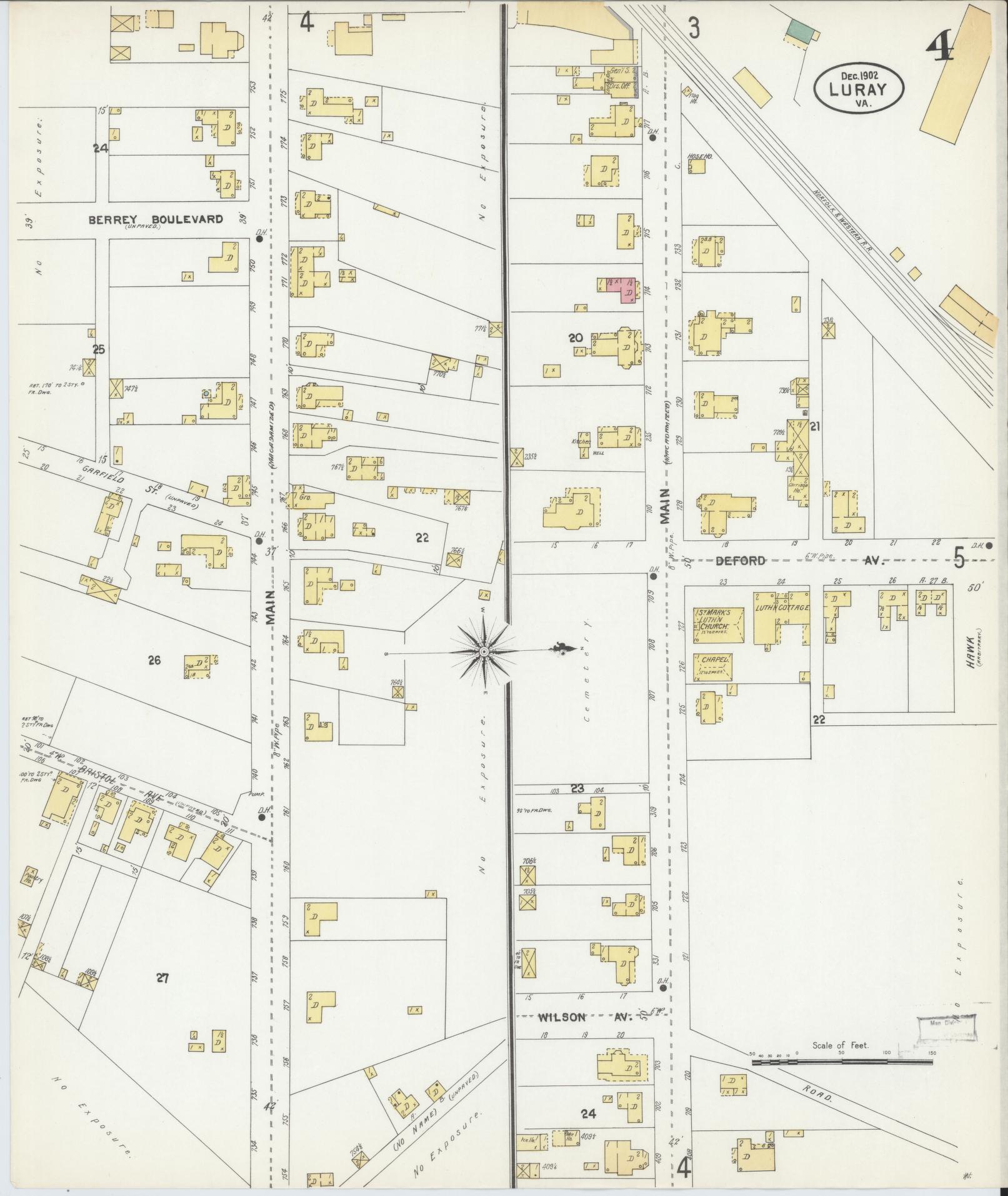 Sanborn Fire Insurance Map from Luray, Page County, Virginia (1902), Sheet #0004 - Complete Map Set gallery image, historic Sanborn map, vintage wall art, Virginia Virginia