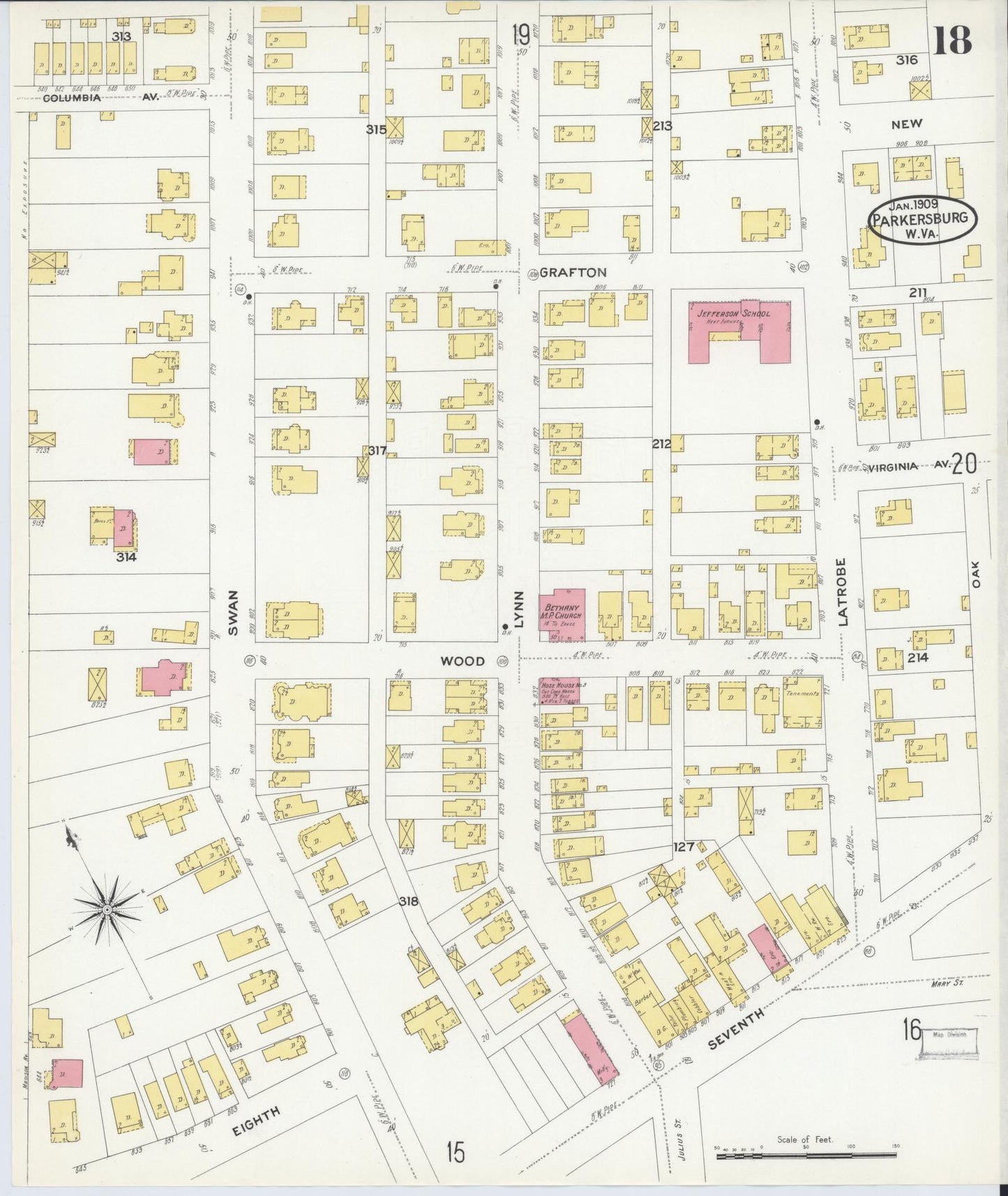 Sanborn Fire Insurance Map from Parkersburg, Wood County, West Virginia (1909), Sheet #0018 - Complete Map Set gallery image, historic Sanborn map, vintage wall art, West Virginia West Virginia
