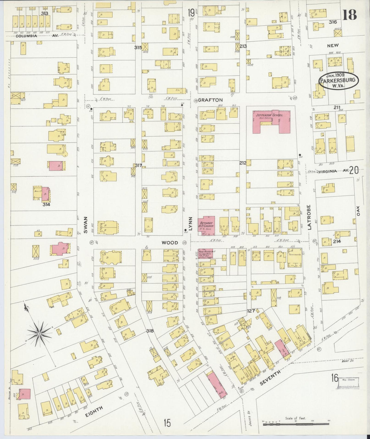 Sanborn Fire Insurance Map from Parkersburg, Wood County, West Virginia (1909), Sheet #0018 - Complete Map Set gallery image, historic Sanborn map, vintage wall art, West Virginia West Virginia