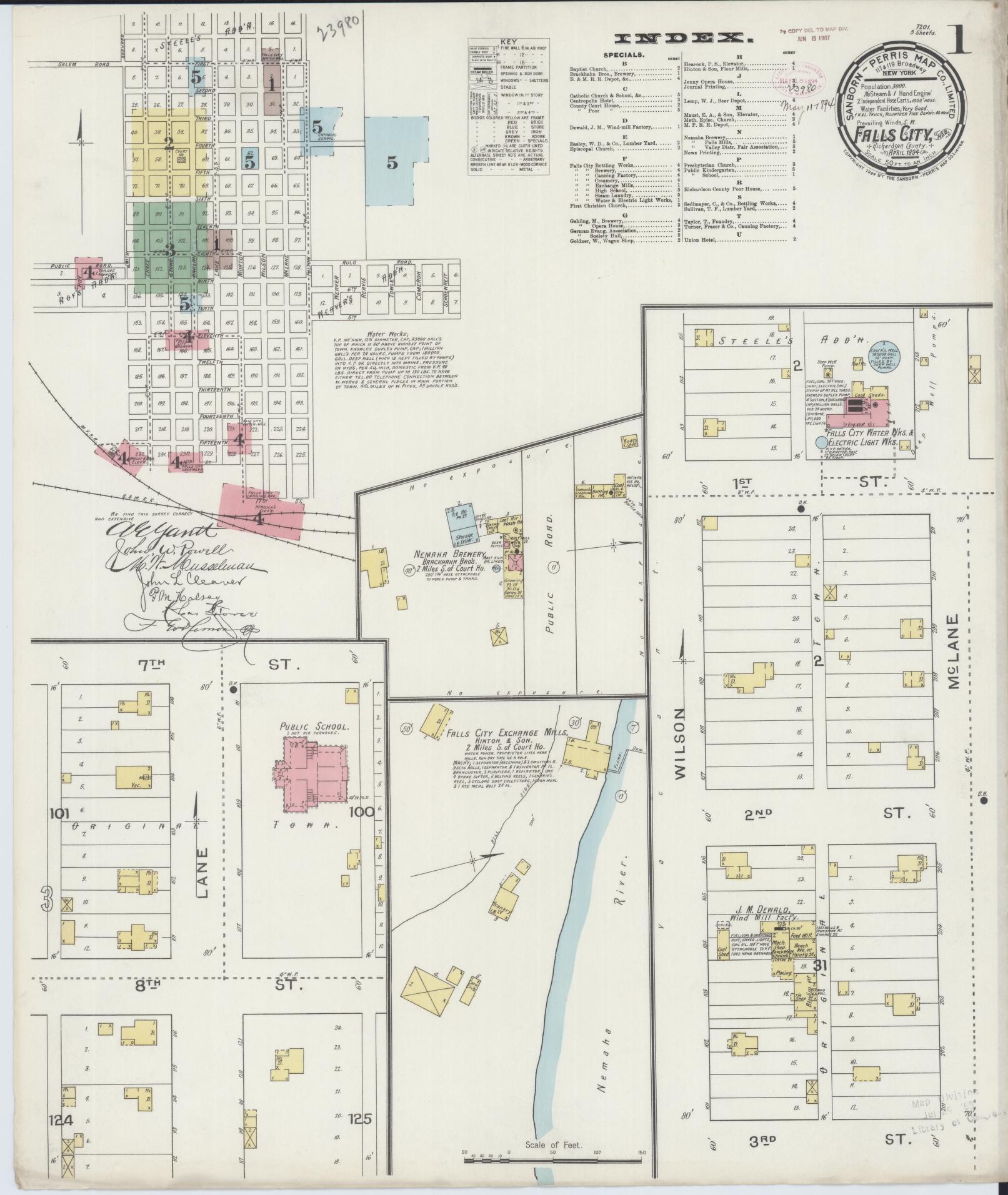 Sanborn Fire Insurance Map from Falls City, Richardson County, Nebraska (1894), Sheet #0001 - Complete Map Set gallery image, historic Sanborn map, vintage wall art, Nebraska Nebraska