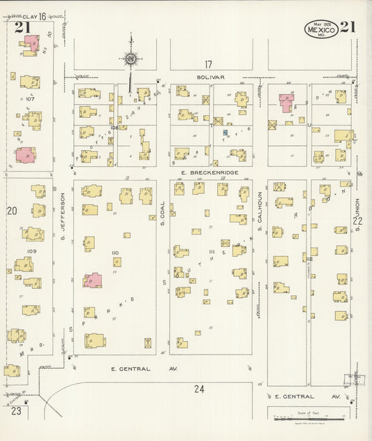 Sanborn Fire Insurance Map from Mexico, Audrain County, Missouri (1926), Sheet #0021 - Historic Sanborn Fire Insurance Map Print, vintage old map wall art, antique decor, genealogy gift, Missouri Missouri map
