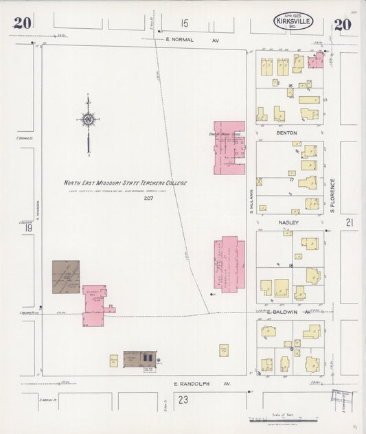 Sanborn Fire Insurance Map from Kirksville, Adair County, Missouri (1925), Sheet #0020 - Historic Sanborn Fire Insurance Map Print, vintage old map wall art, antique decor, genealogy gift, Missouri Missouri map