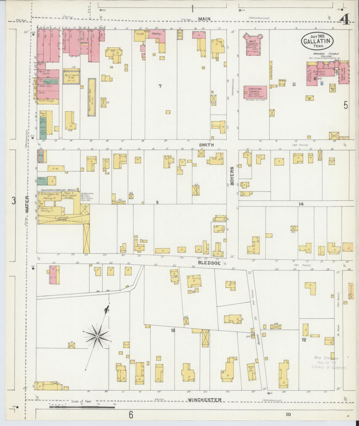 Sanborn Fire Insurance Map from Gallatin, Sumner County, Tennessee (1903), Sheet #0004 - Complete Map Set gallery image, historic Sanborn map, vintage wall art, Tennessee Tennessee