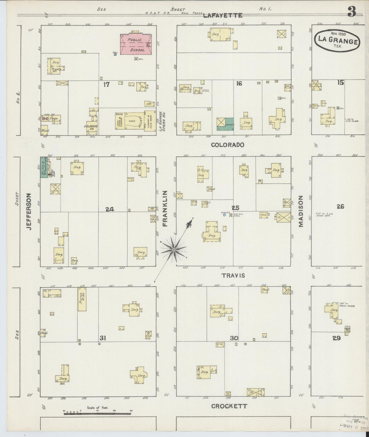 Sanborn Fire Insurance Map from La Grange, Fayette County, Texas (1890), Sheet #0003 - Complete Map Set gallery image, historic Sanborn map, vintage wall art, Texas Texas
