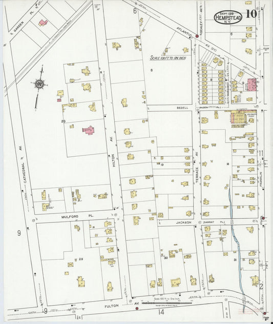 Sanborn Fire Insurance Map from Hempstead, Nassau County, New York (1919), Sheet #0010 - Historic Sanborn Fire Insurance Map Print, vintage old map wall art, antique decor, genealogy gift, New York New York map