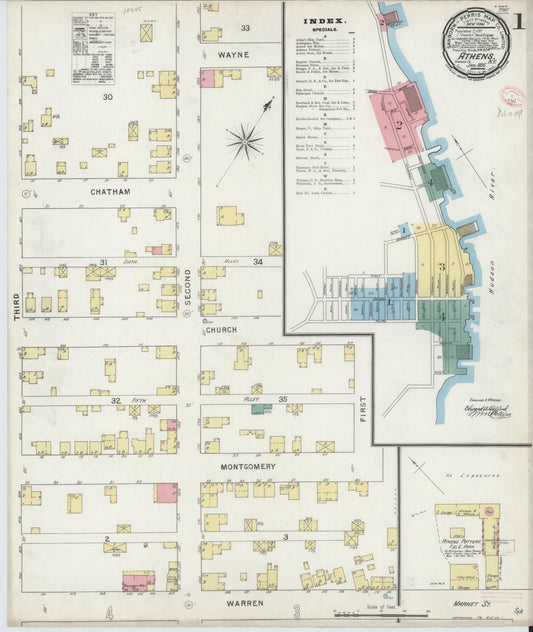 Sanborn Fire Insurance Map from Athens, Greene County, New York (1895), Sheet #0001 - Complete Map Set gallery image, historic Sanborn map, vintage wall art, New York New York