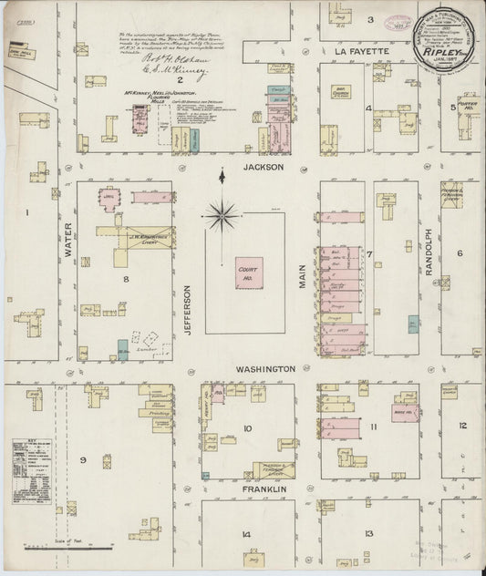 Sanborn Fire Insurance Map from Ripley, Lauderdale County, Tennessee (1887), Sheet #0001 - Historic Sanborn Fire Insurance Map Print, vintage old map wall art, antique decor, genealogy gift, Tennessee Tennessee map