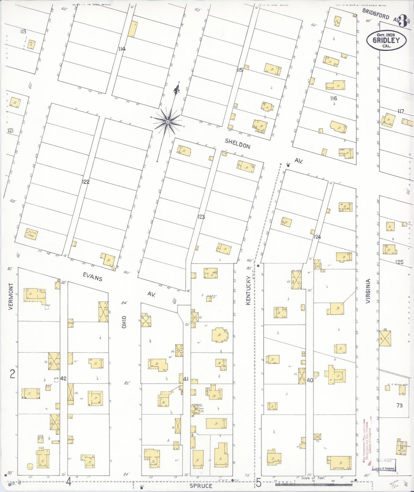 Sanborn Fire Insurance Map from Gridley, Butte County, California (1909), Sheet #0004 - Historic Sanborn Fire Insurance Map Print, vintage old map wall art, antique decor, genealogy gift, California California map