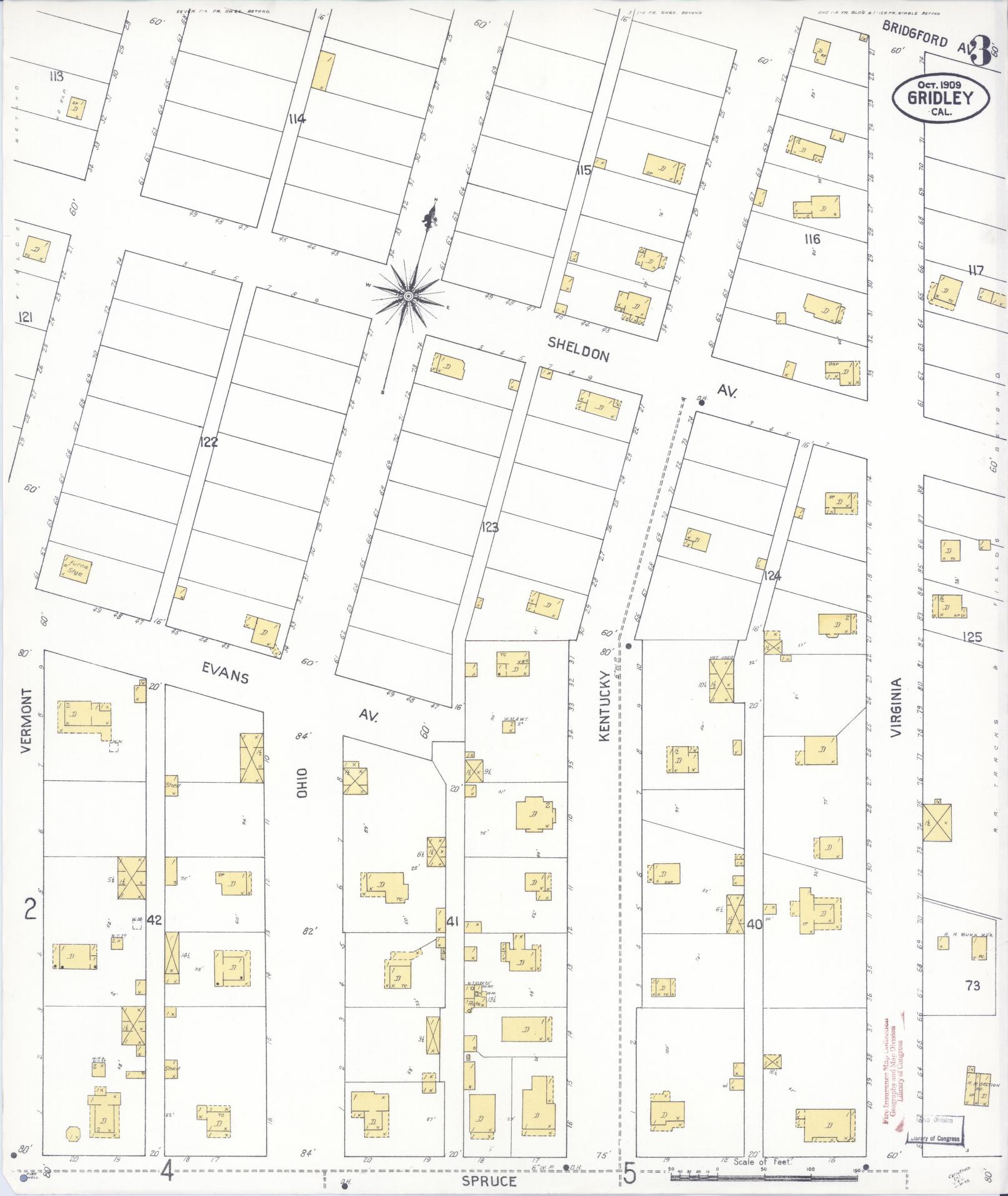 Sanborn Fire Insurance Map from Gridley, Butte County, California (1909), Sheet #0004 - Historic Sanborn Fire Insurance Map Print, vintage old map wall art, antique decor, genealogy gift, California California map