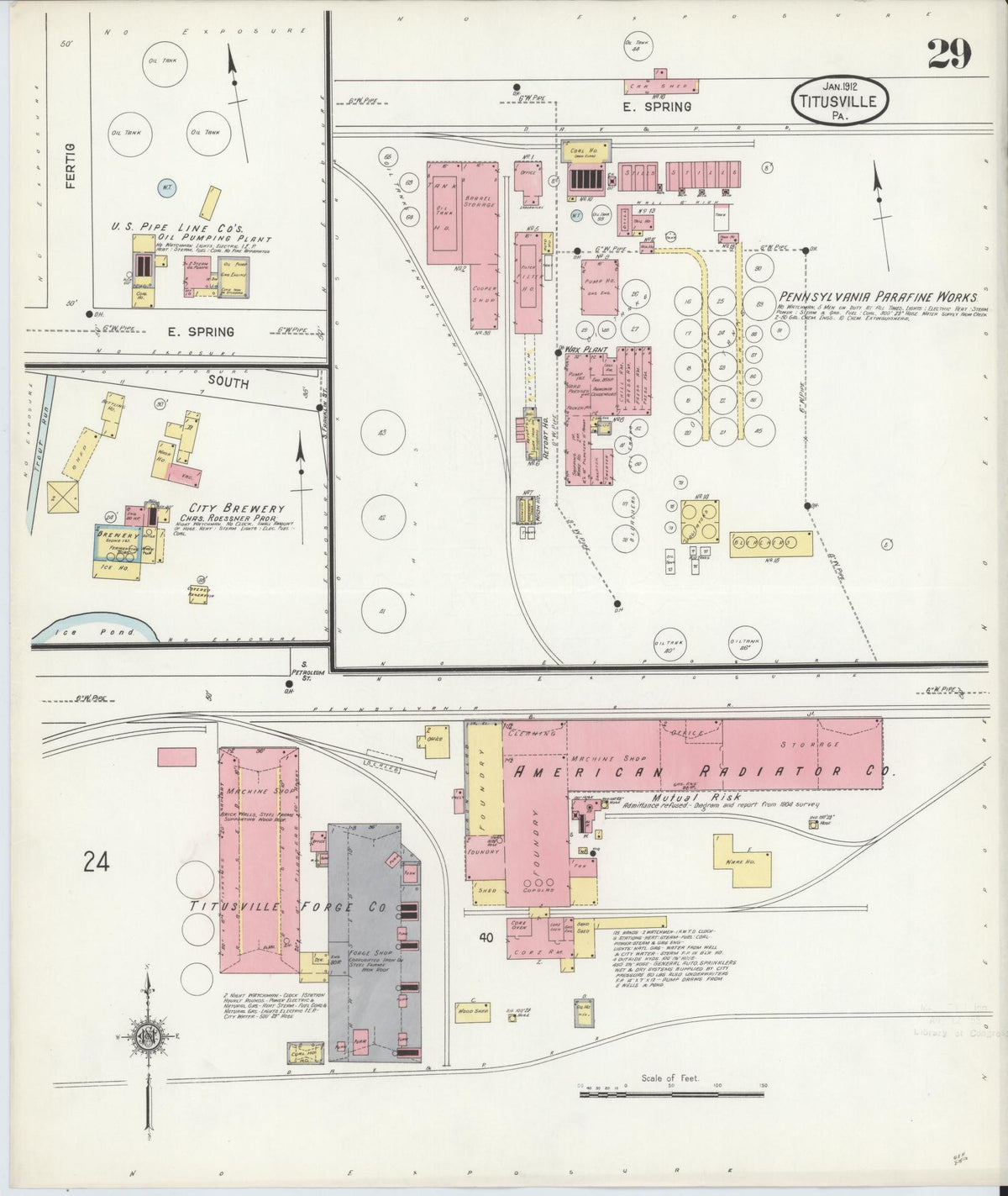 Sanborn Fire Insurance Map from Titusville, Crawford County, Pennsylvania (1912), Sheet #0029 - Historic Sanborn Fire Insurance Map Print, vintage old map wall art, antique decor, genealogy gift, Pennsylvania Pennsylvania map