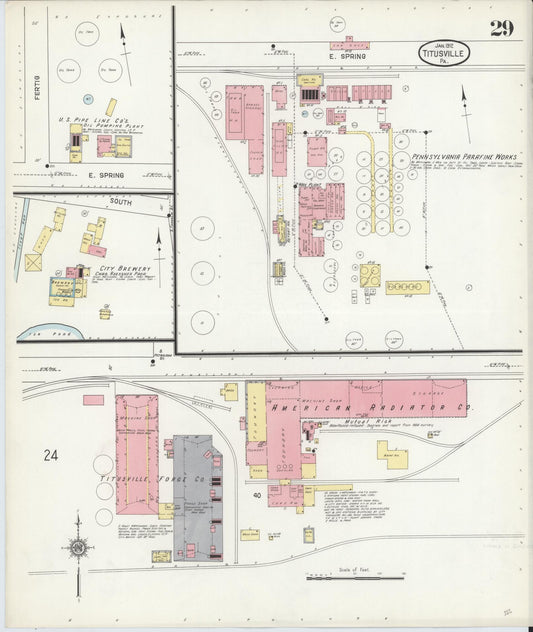 Sanborn Fire Insurance Map from Titusville, Crawford County, Pennsylvania (1912), Sheet #0029 - Historic Sanborn Fire Insurance Map Print, vintage old map wall art, antique decor, genealogy gift, Pennsylvania Pennsylvania map