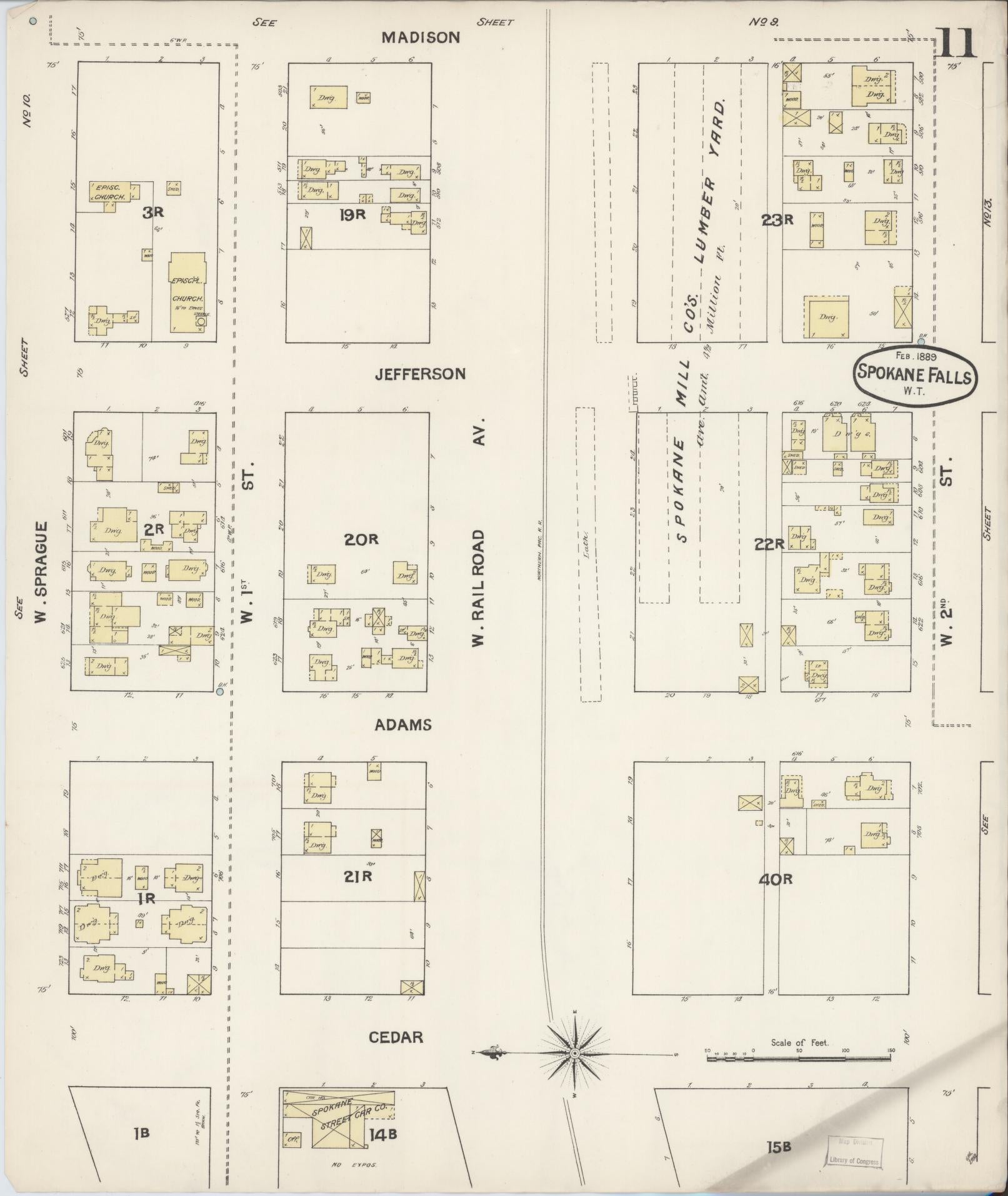 Sanborn Fire Insurance Map from Spokane, Spokane County, Washington (1889), Sheet #0011 - Historic Sanborn Fire Insurance Map Print, vintage old map wall art, antique decor, genealogy gift, Washington Washington map