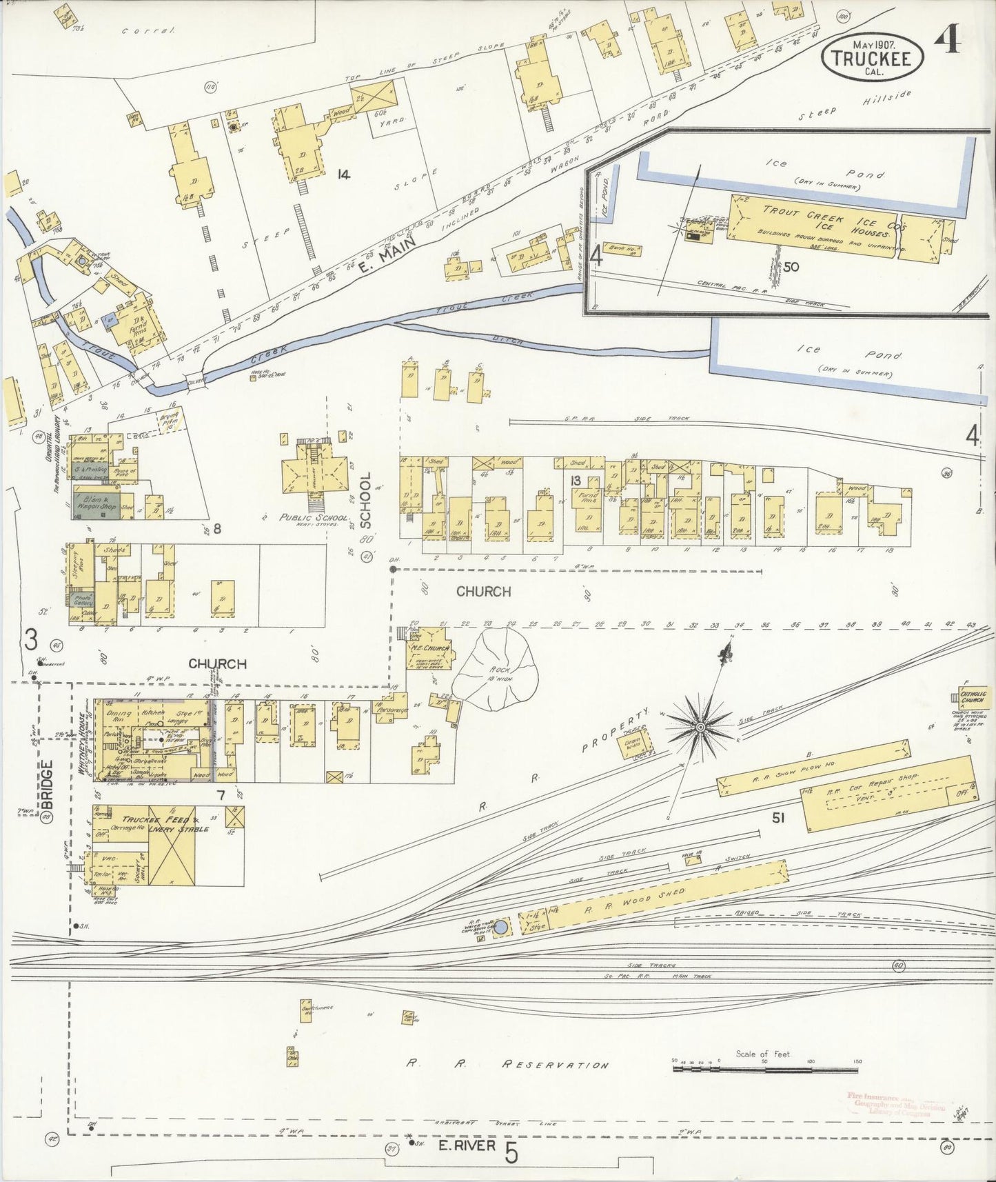 Sanborn Fire Insurance Map from Truckee, Nevada County, California (1907), Sheet #0004 - Historic Sanborn Fire Insurance Map Print, vintage old map wall art, antique decor, genealogy gift, Truckee Nevada map