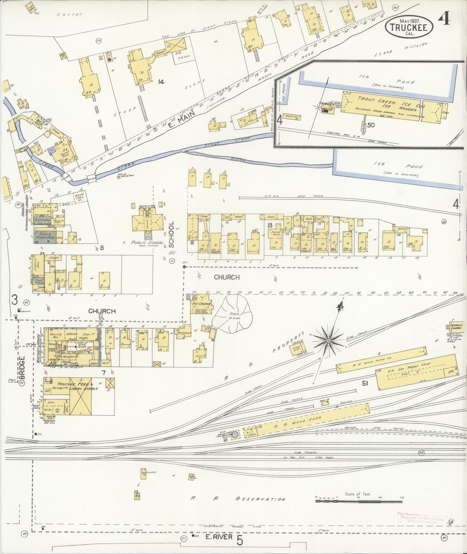Sanborn Fire Insurance Map from Truckee, Nevada County, California (1907), Sheet #0004 - Historic Sanborn Fire Insurance Map Print, vintage old map wall art, antique decor, genealogy gift, Truckee Nevada map
