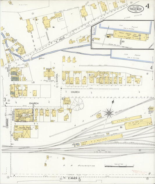 Sanborn Fire Insurance Map from Truckee, Nevada County, California (1907), Sheet #0004 - Historic Sanborn Fire Insurance Map Print, vintage old map wall art, antique decor, genealogy gift, Truckee Nevada map
