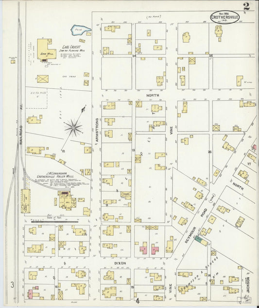 Sanborn Fire Insurance Map from Crothersville, Jackson County, Indiana (1906), Sheet #0002 - Historic Sanborn Fire Insurance Map Print, vintage old map wall art, antique decor, genealogy gift, Indiana Indiana map