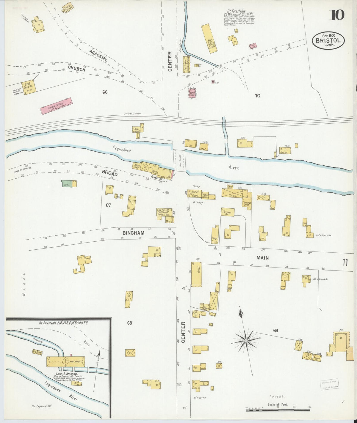 Sanborn Fire Insurance Map from Bristol, Hartford County, Connecticut (1900), Sheet #0010 - Historic Sanborn Fire Insurance Map Print, vintage old map wall art, antique decor, genealogy gift, Connecticut Connecticut map