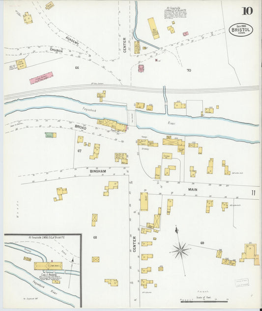 Sanborn Fire Insurance Map from Bristol, Hartford County, Connecticut (1900), Sheet #0010 - Historic Sanborn Fire Insurance Map Print, vintage old map wall art, antique decor, genealogy gift, Connecticut Connecticut map