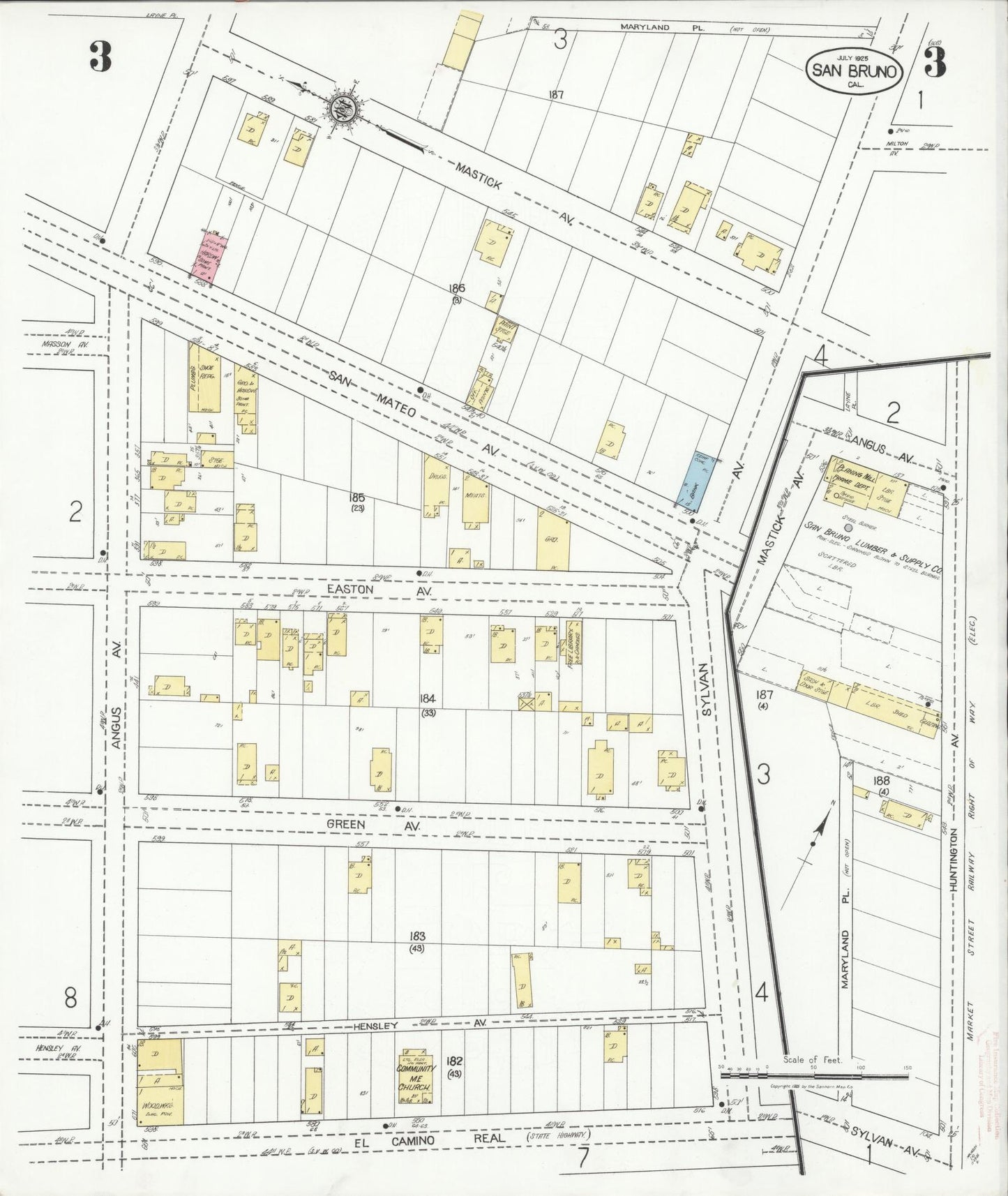 Sanborn Fire Insurance Map from San Bruno, San Mateo County, California (1925), Sheet #0003 - Complete Map Set gallery image, historic Sanborn map, vintage wall art, California California