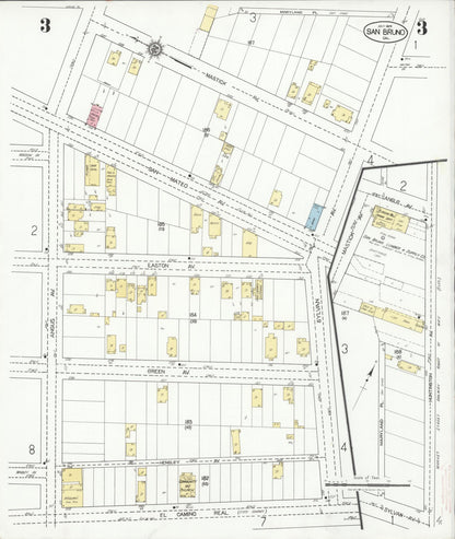 Sanborn Fire Insurance Map from San Bruno, San Mateo County, California (1925), Sheet #0003 - Complete Map Set gallery image, historic Sanborn map, vintage wall art, California California