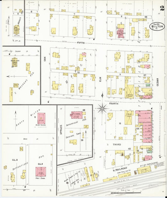 Sanborn Fire Insurance Map from Wilton Junction, Muscatine County, Iowa (1901), Sheet #0002 - Historic Sanborn Fire Insurance Map Print, vintage old map wall art