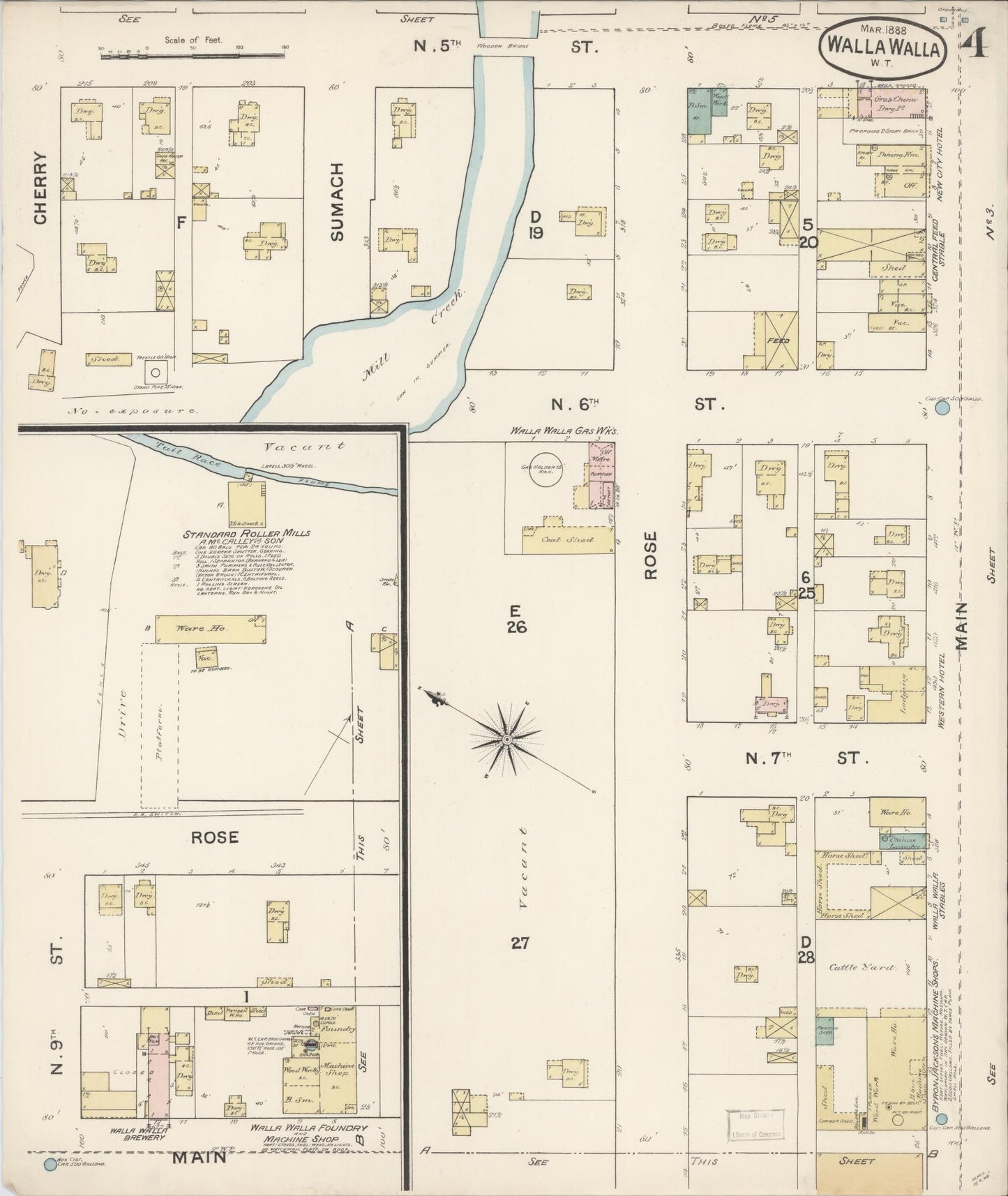 Sanborn Fire Insurance Map from Walla Walla, Walla Walla County, Washington (1888), Sheet #0004 - Complete Map Set gallery image, historic Sanborn map, vintage wall art, Washington Washington